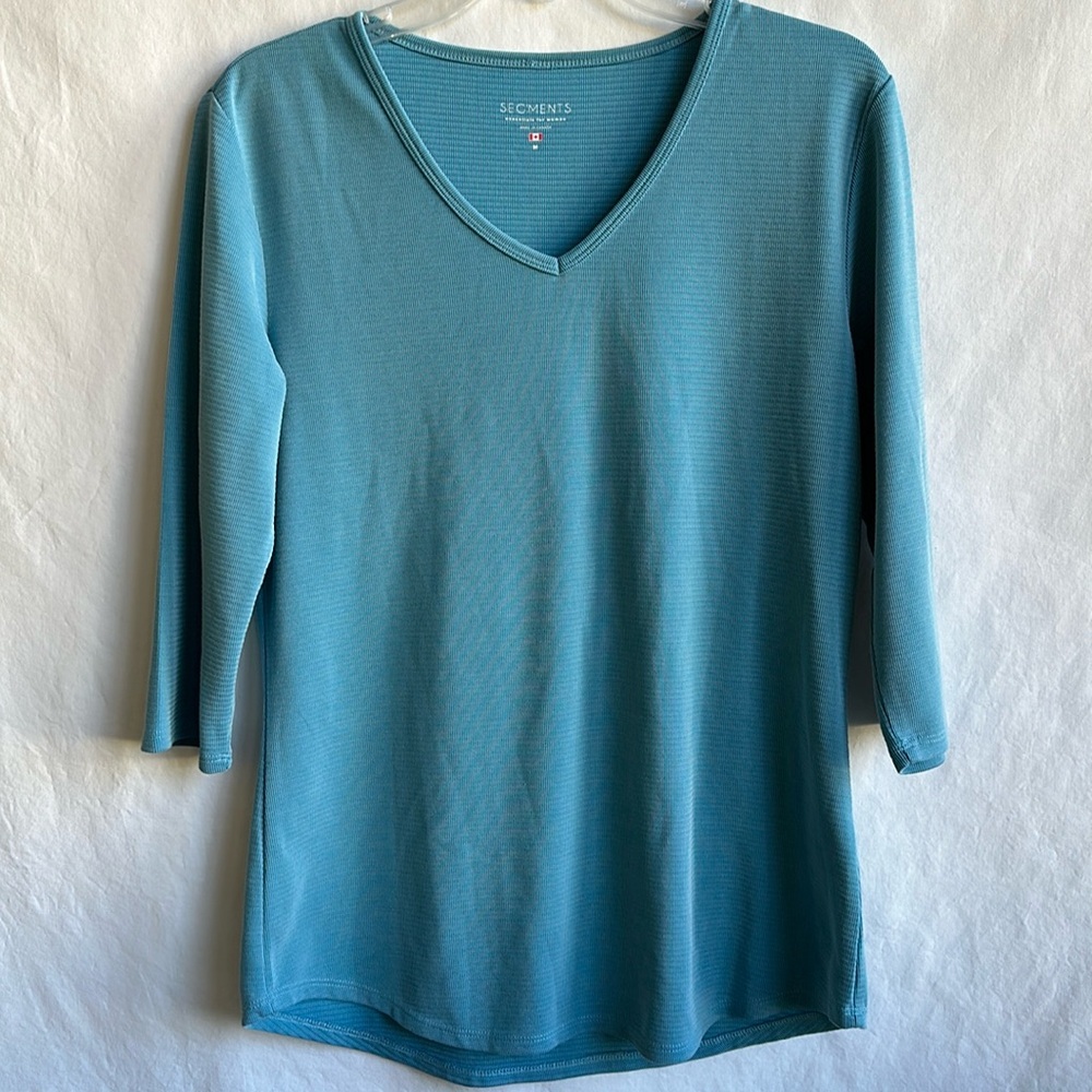 Segments blue V-neck top, size M